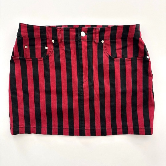 Rebecca Minkoff Dresses & Skirts - Rebecca Minkoff Denim Mini Skirt 4 Black Red Stripe Aubrey Punk Goth Alt Edgy